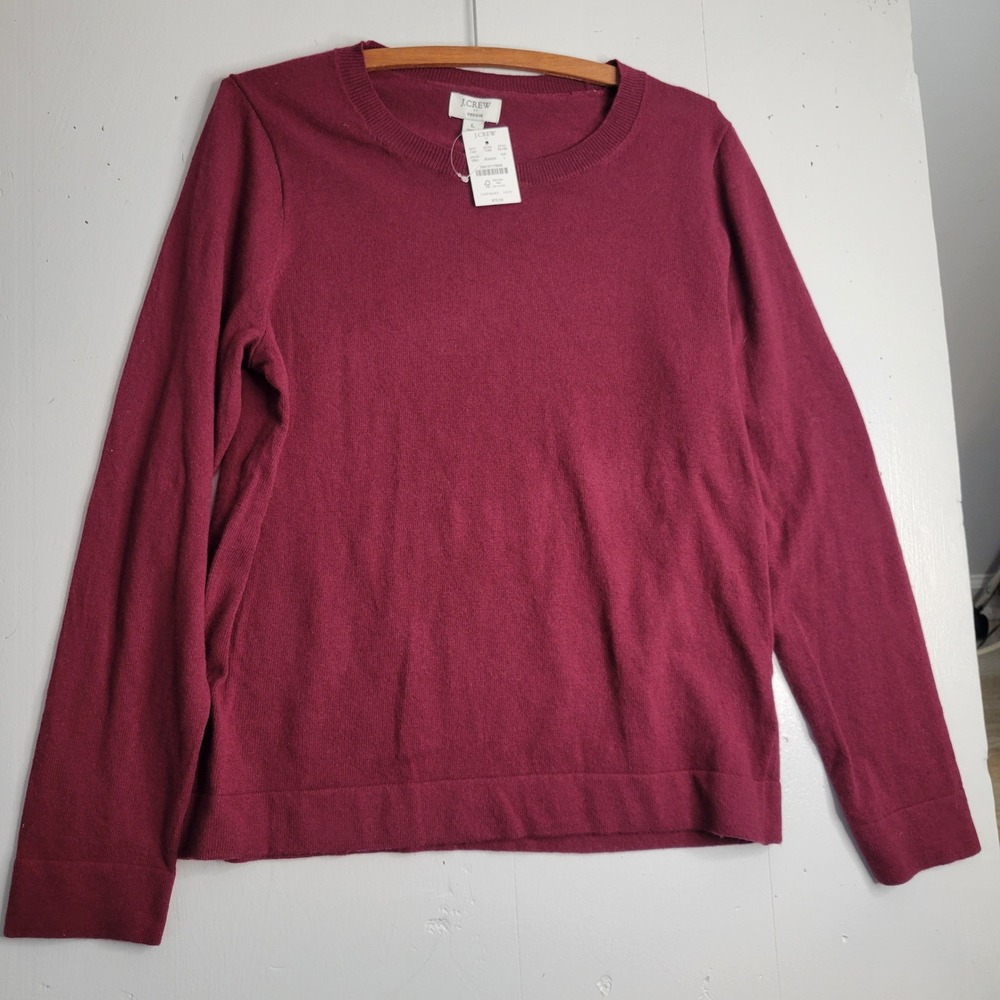 J.Crew Teddie Crewneck Sweater Womens Large Berry Wine Merino Wool Blend Preppy